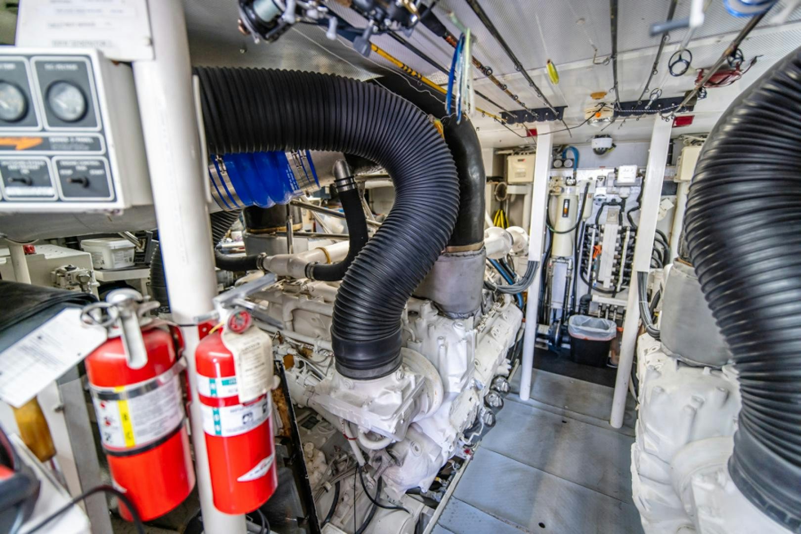 a room with machinery and pipes aboard NO EXCEPTIONS Yacht for Sale