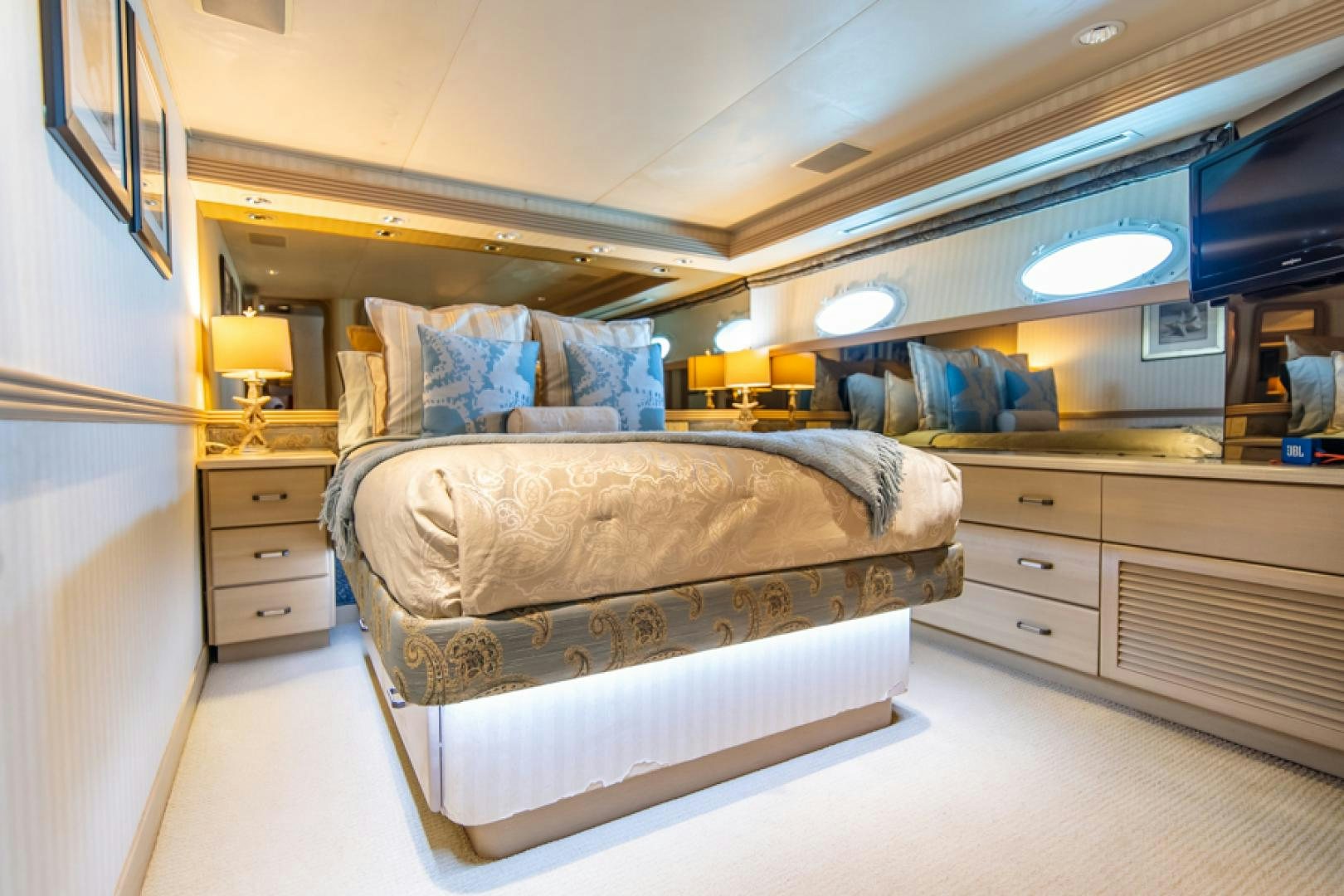 a bed in a room aboard NO EXCEPTIONS Yacht for Sale
