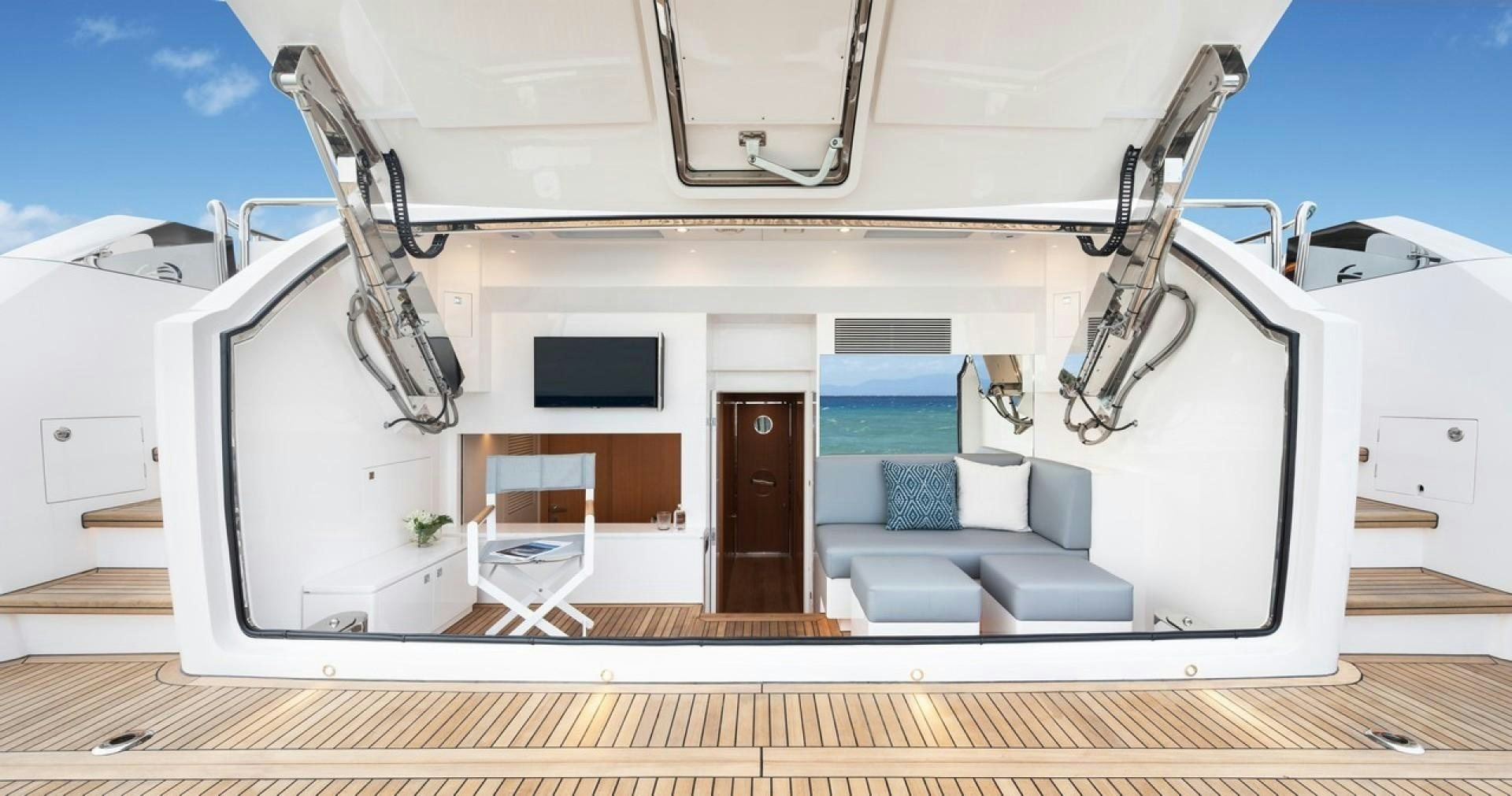 a white boat with a deck aboard PARABOLIC Yacht for Sale