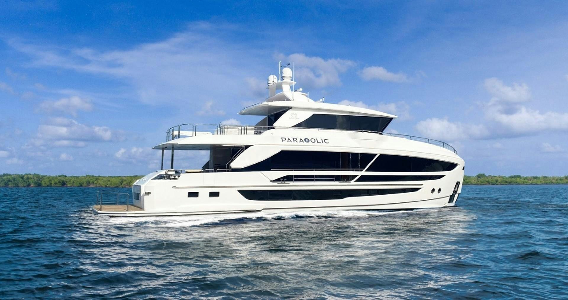 a white yacht on the water aboard PARABOLIC Yacht for Sale