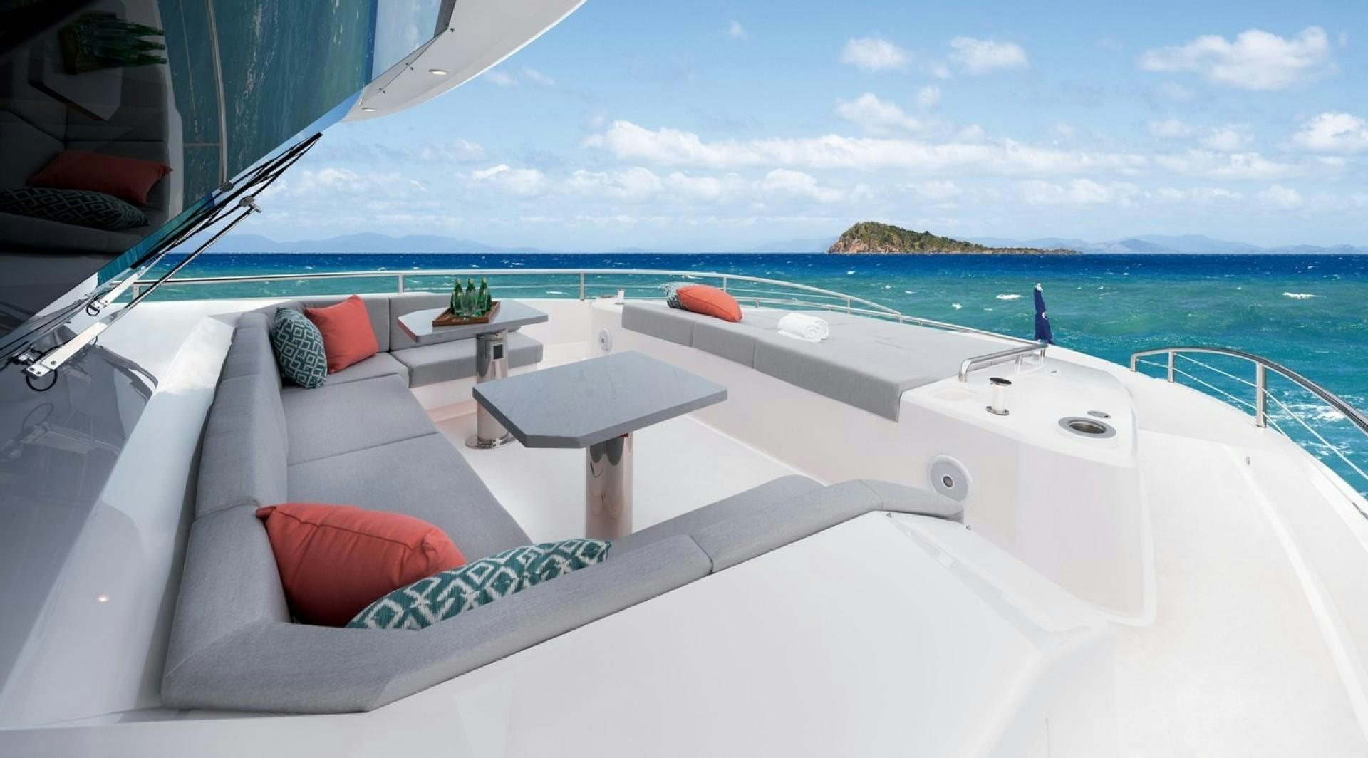 a white bed on a boat aboard PARABOLIC Yacht for Sale