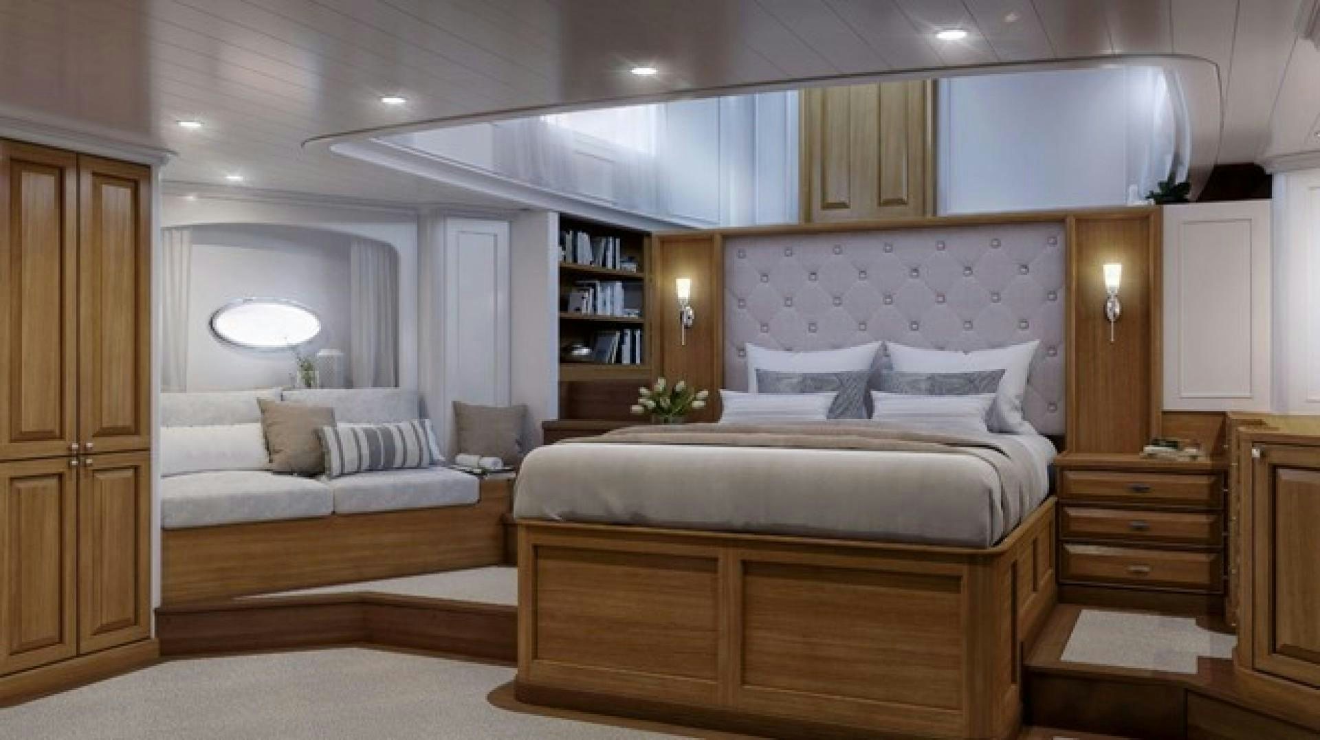 a room with a bed and a desk aboard ARK 401 Yacht for Sale