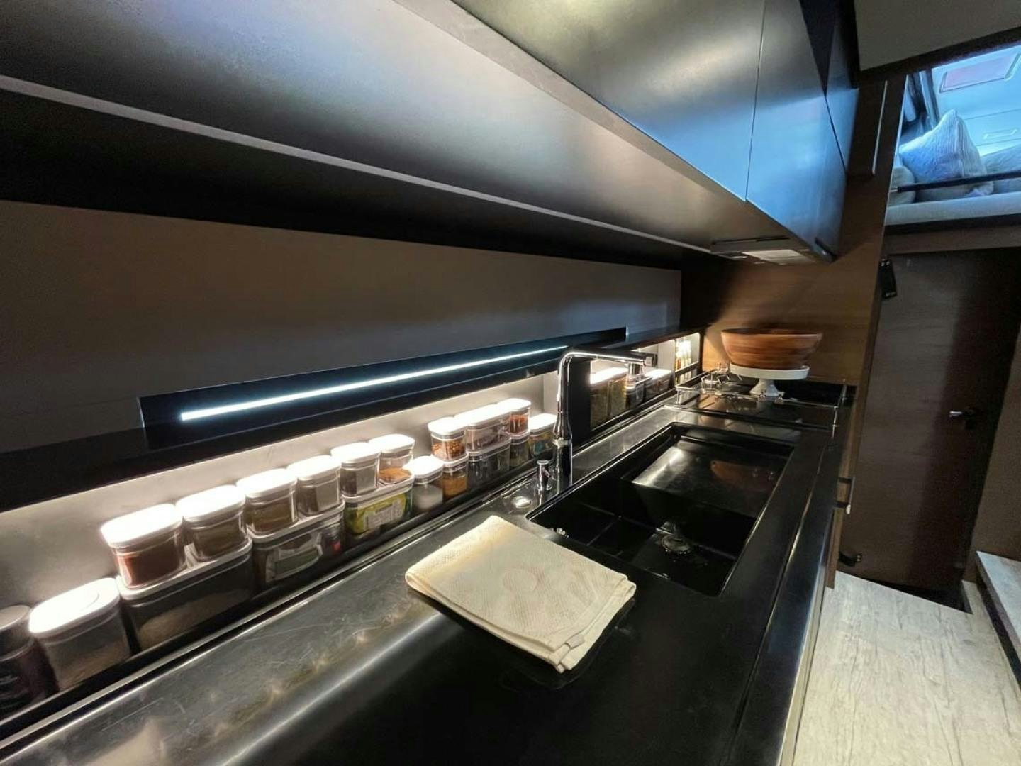 a kitchen with a large oven aboard LAS BRISAS Yacht for Sale