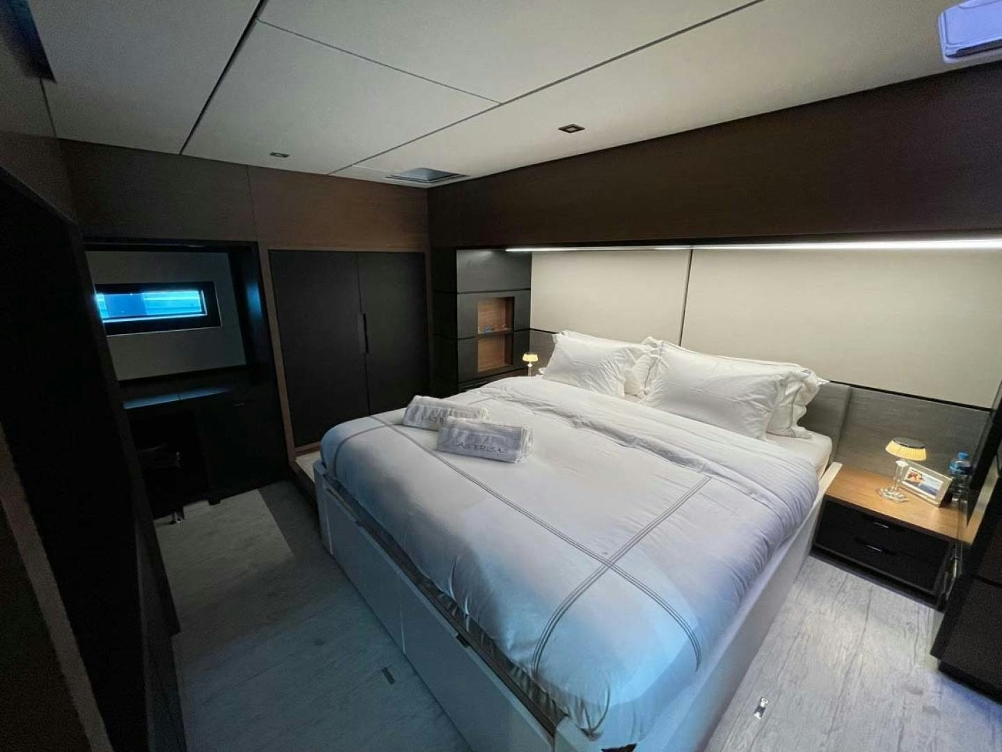 a bed in a room aboard LAS BRISAS Yacht for Sale