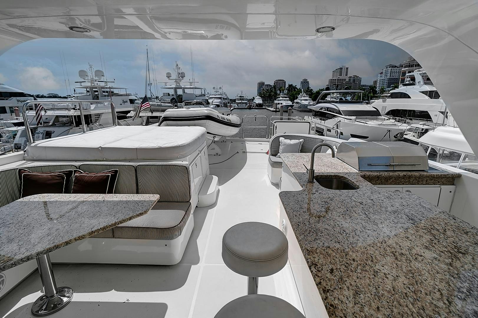 a group of boats in a harbor aboard LADY B Yacht for Sale