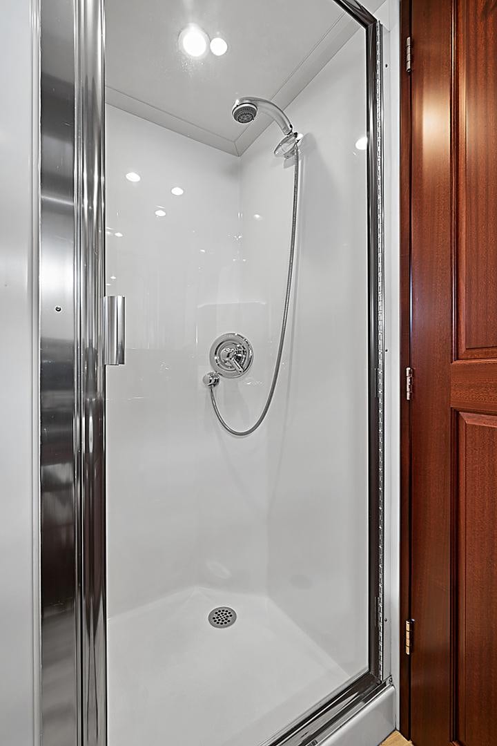 a shower with a glass door aboard LADY B Yacht for Sale