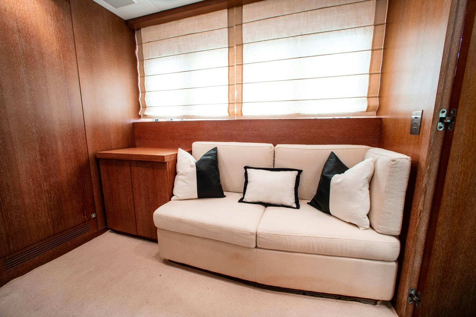 a bed in a room aboard SMILE Yacht for Sale