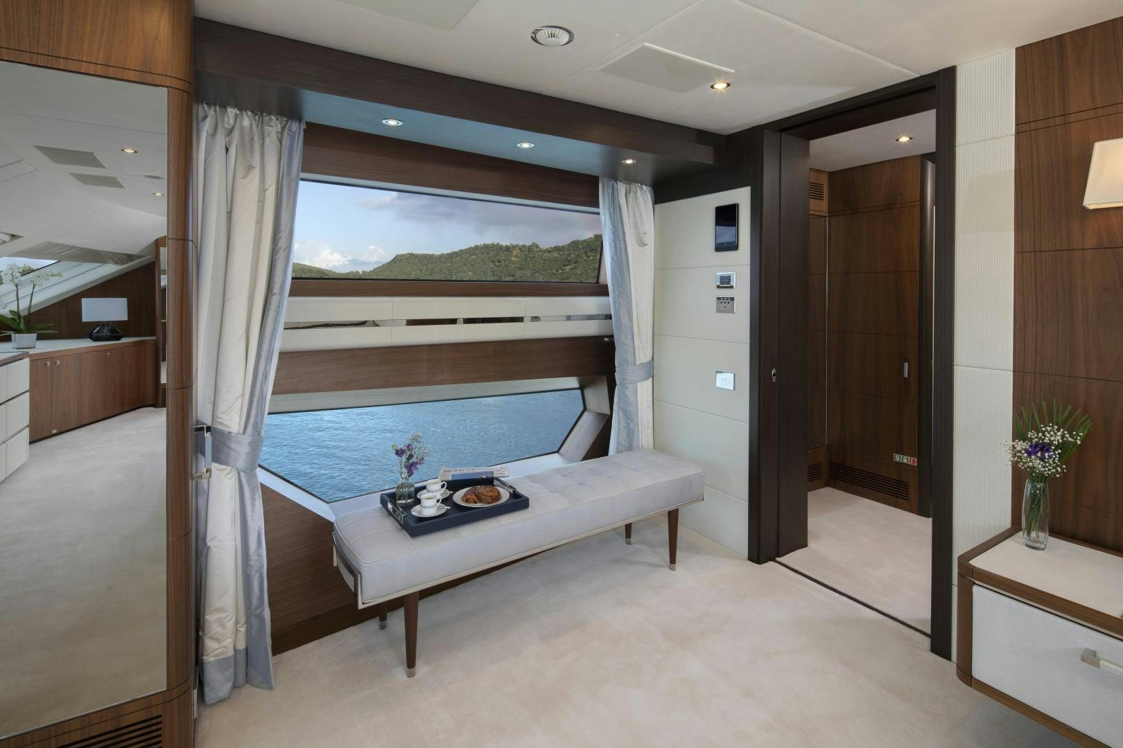 a room with a pool table and a view of the water aboard JODI ANN Yacht for Sale