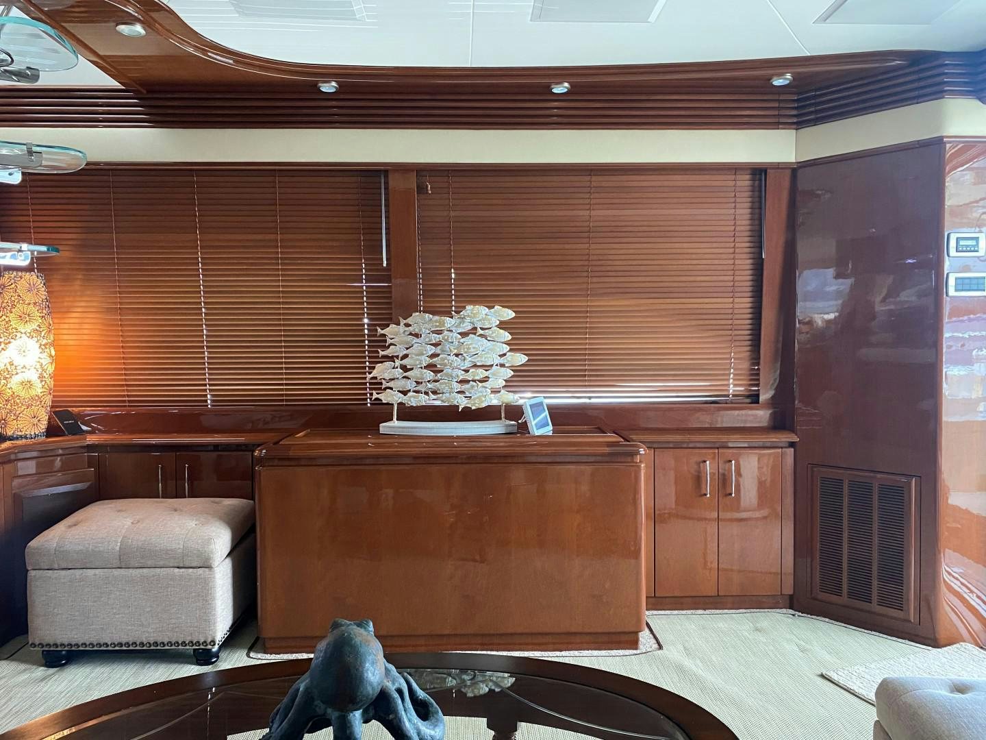 a room with a couch and a piano aboard Gettin' There Yacht for Sale
