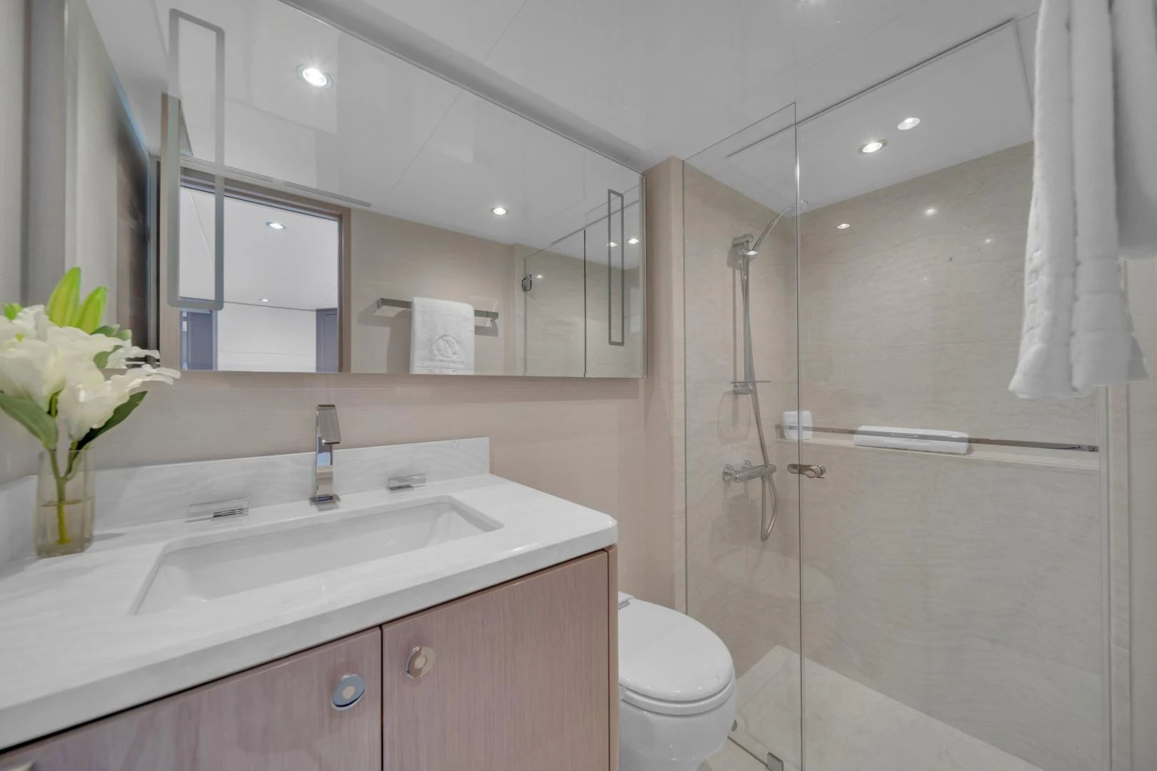 a bathroom with a sink and a toilet aboard CARBON COPY Yacht for Sale