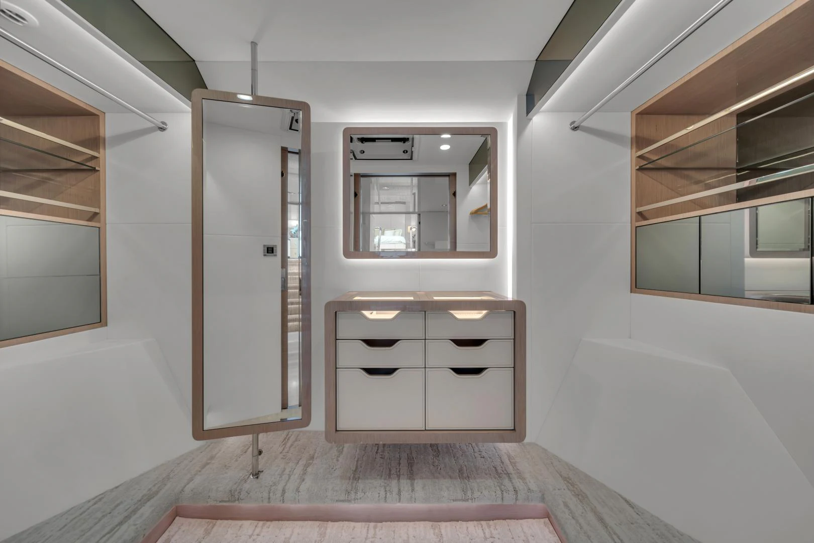 a room with a bed and a desk aboard CARBON COPY Yacht for Sale