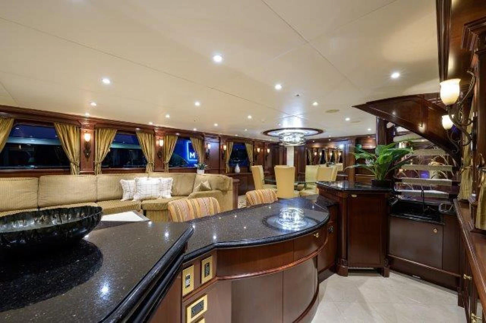 a kitchen with a large island aboard REBECCA Yacht for Sale