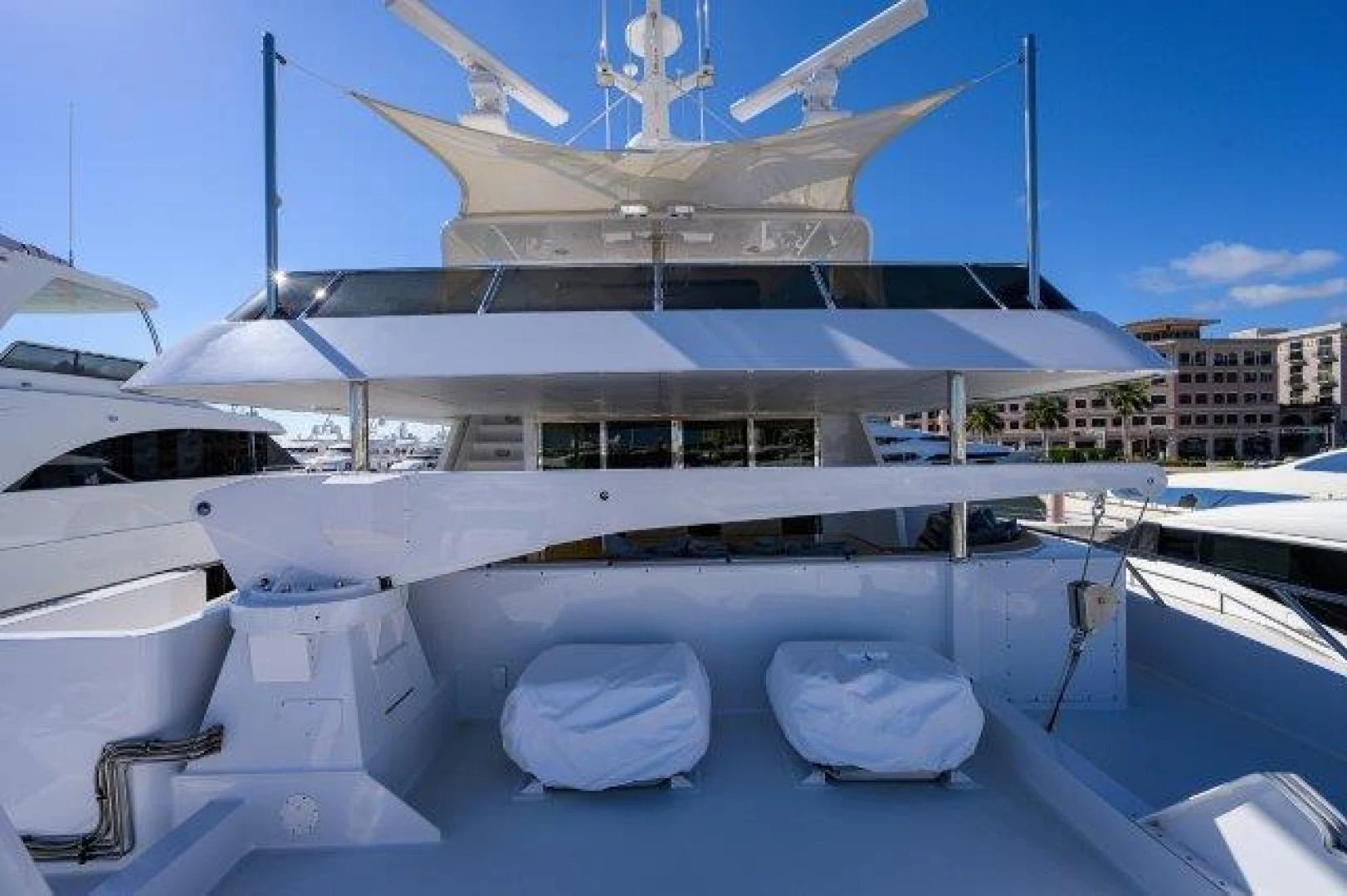 a boat docked at a pier aboard REBECCA Yacht for Sale