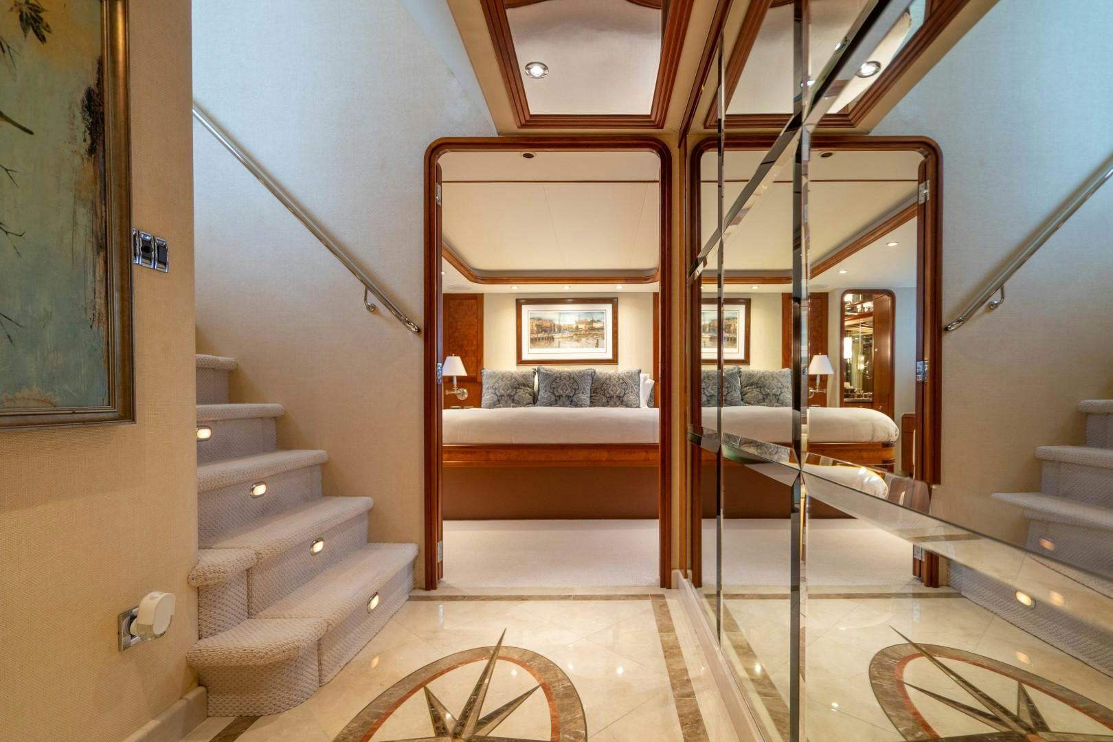 a bathroom with a glass door aboard LEGACY Yacht for Sale