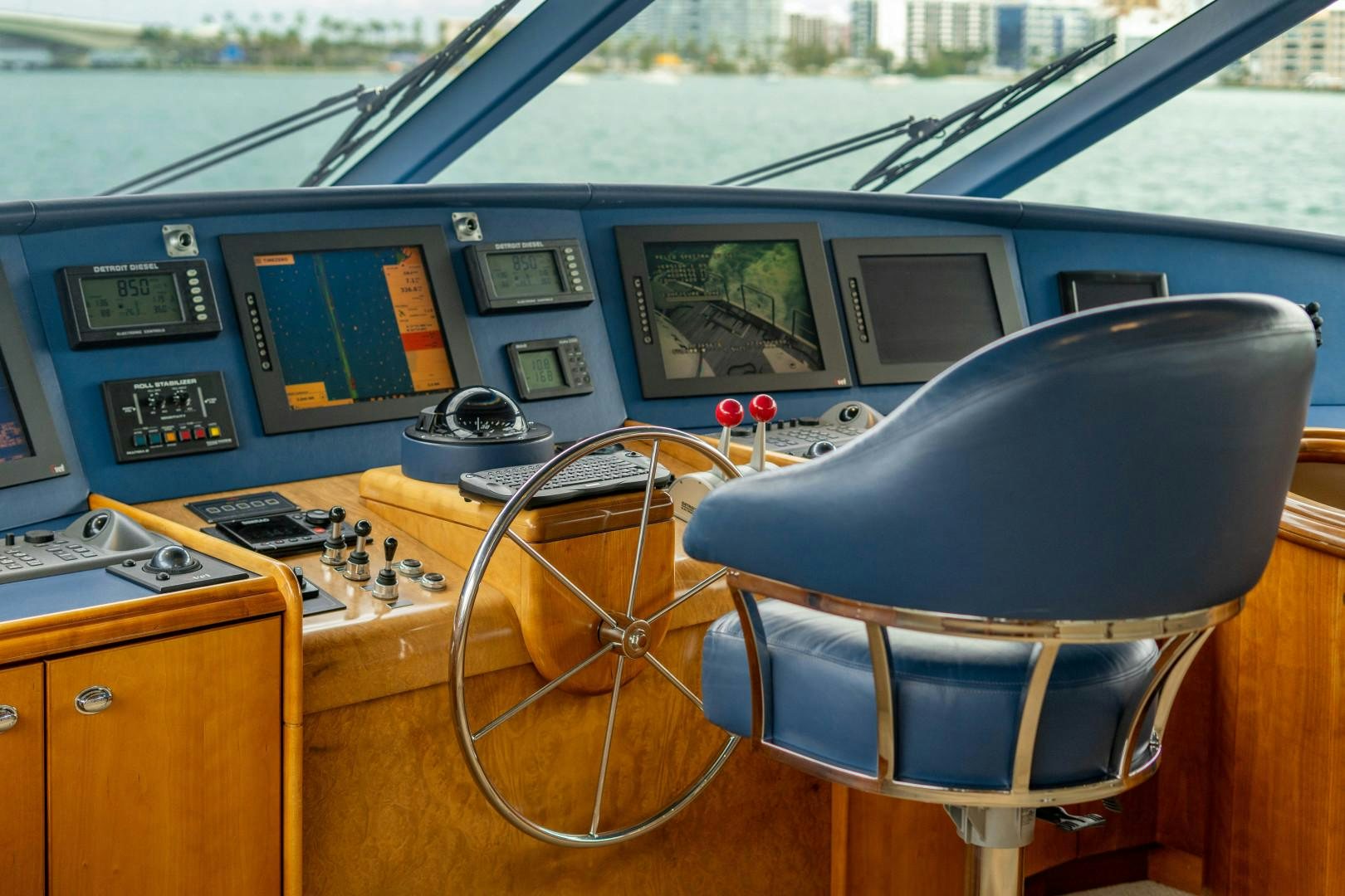 inside of a car aboard LEGACY Yacht for Sale
