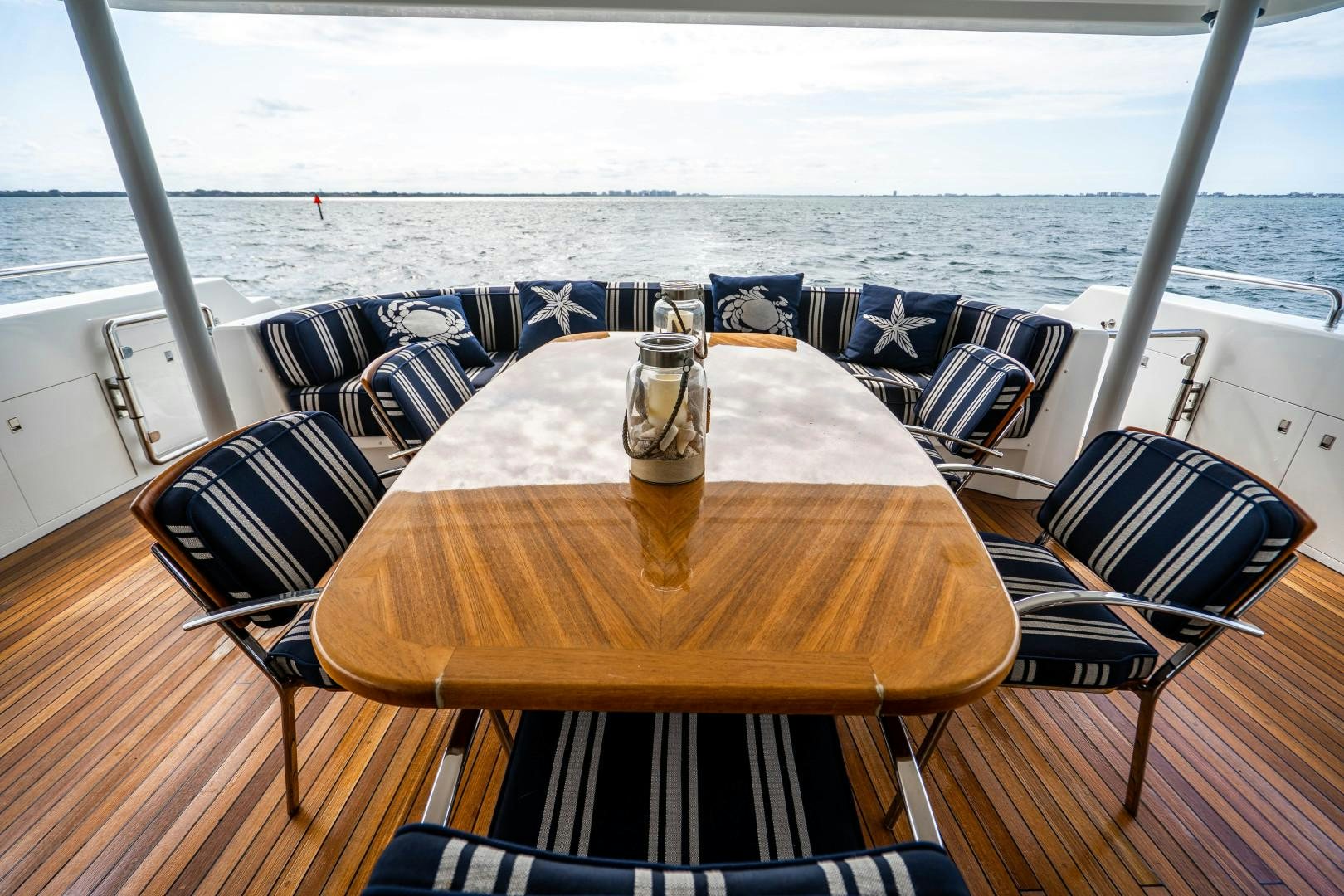 a table on a boat aboard LEGACY Yacht for Sale