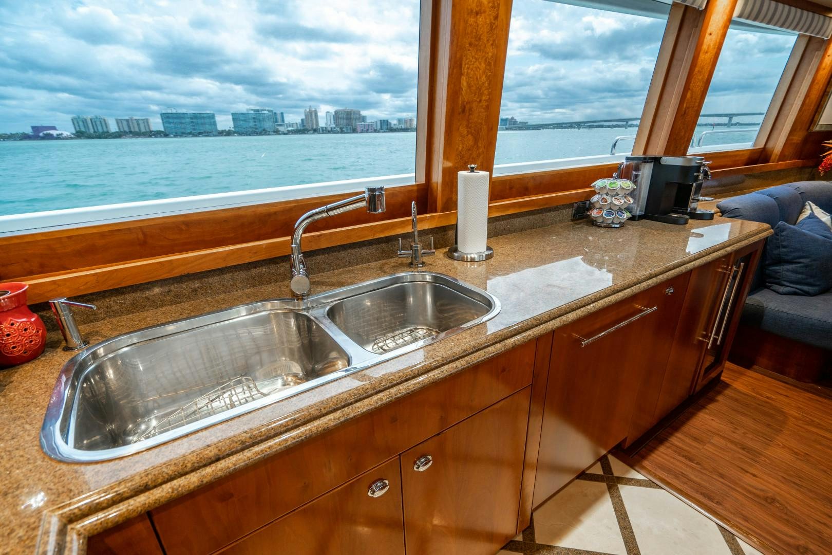 a kitchen sink in a room aboard LEGACY Yacht for Sale