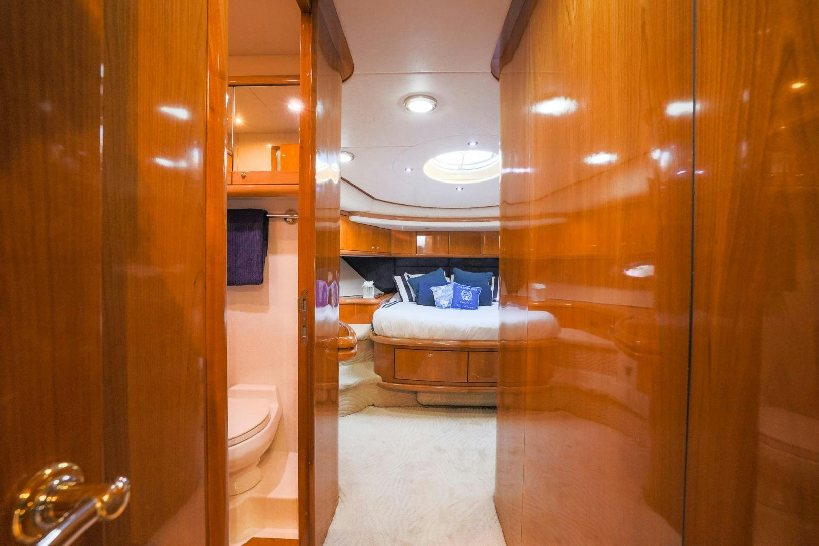 a bathroom with a standup shower aboard SIROCCO Yacht for Sale