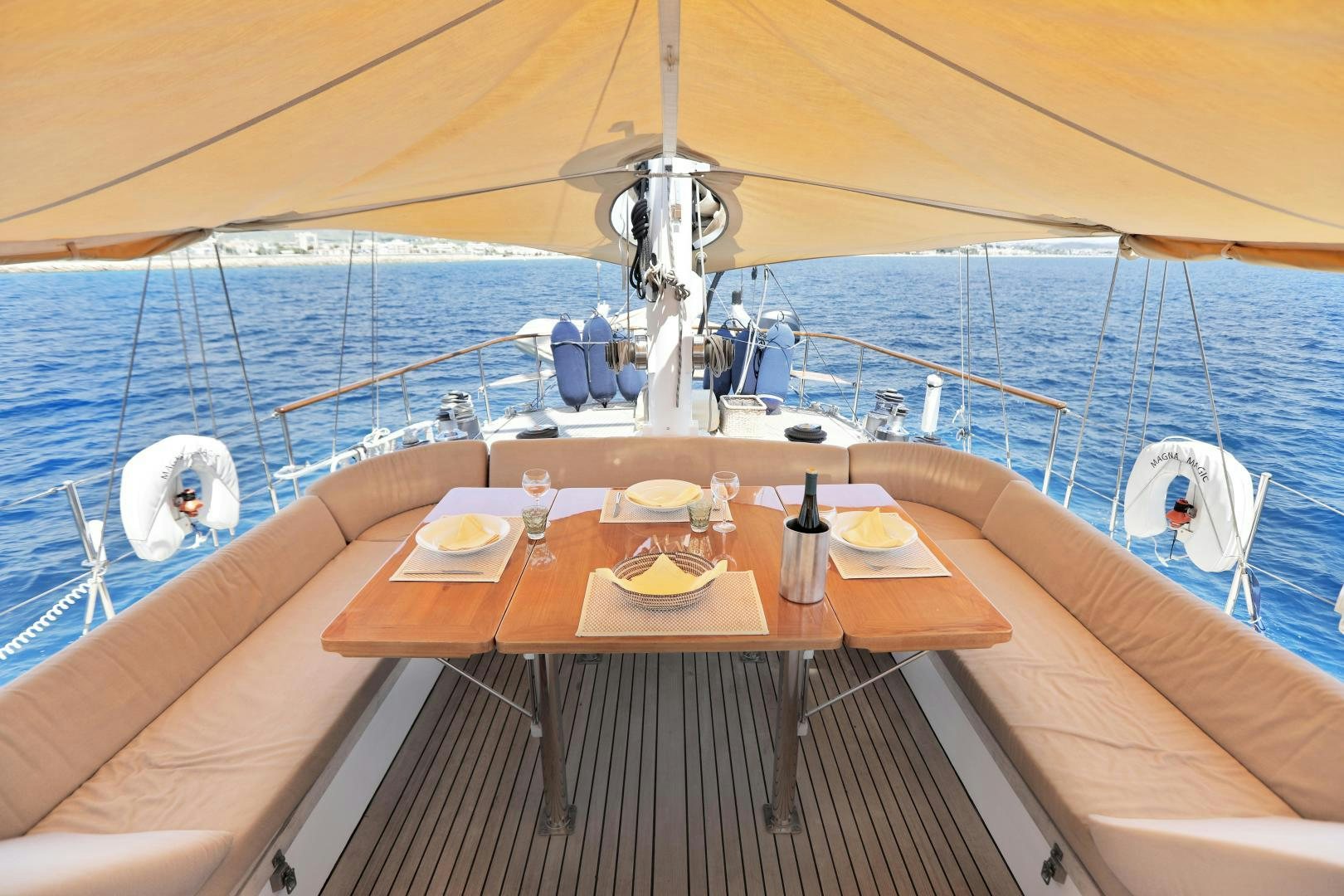 a table on a boat aboard IRON MONKEY Yacht for Sale
