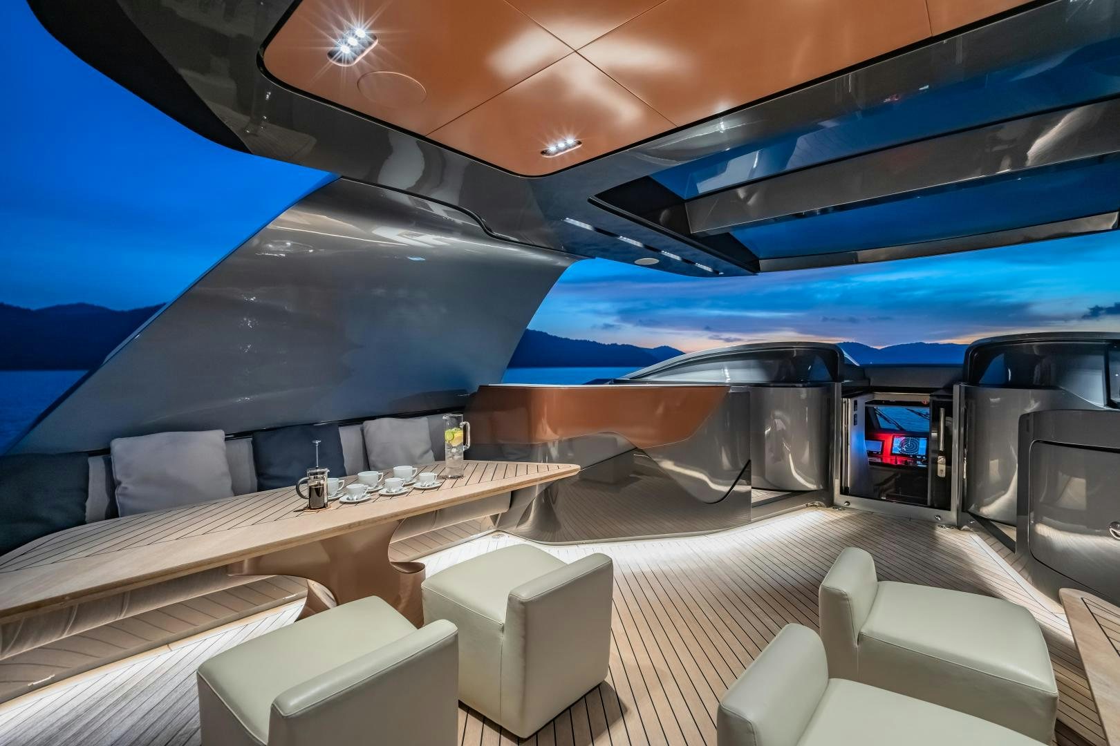inside of a car aboard LA VIE Yacht for Sale