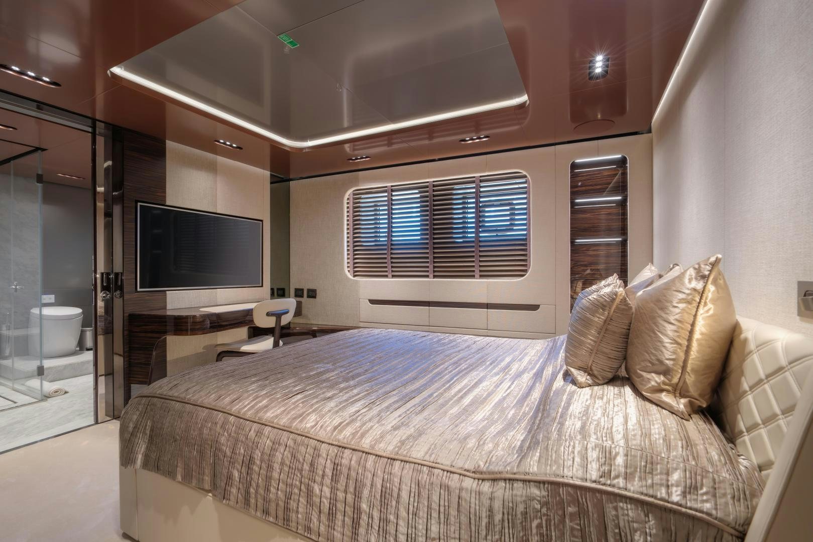 a bed in a room aboard LA VIE Yacht for Sale
