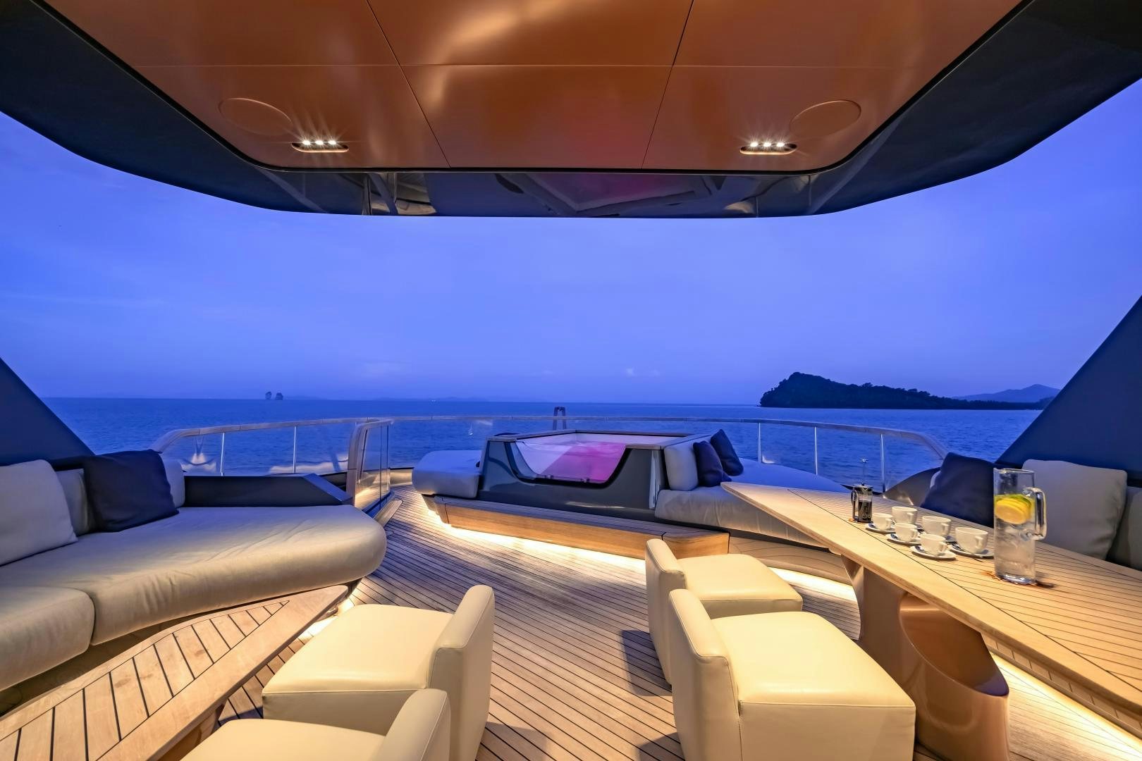 a room with a view of the ocean and the ocean aboard LA VIE Yacht for Sale