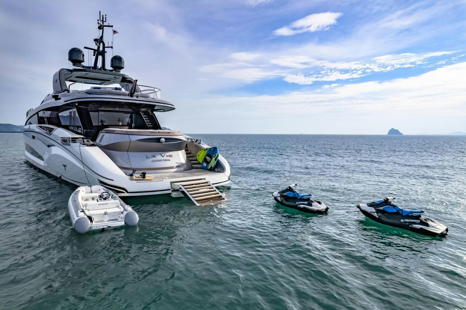a group of boats in the water aboard LA VIE Yacht for Sale