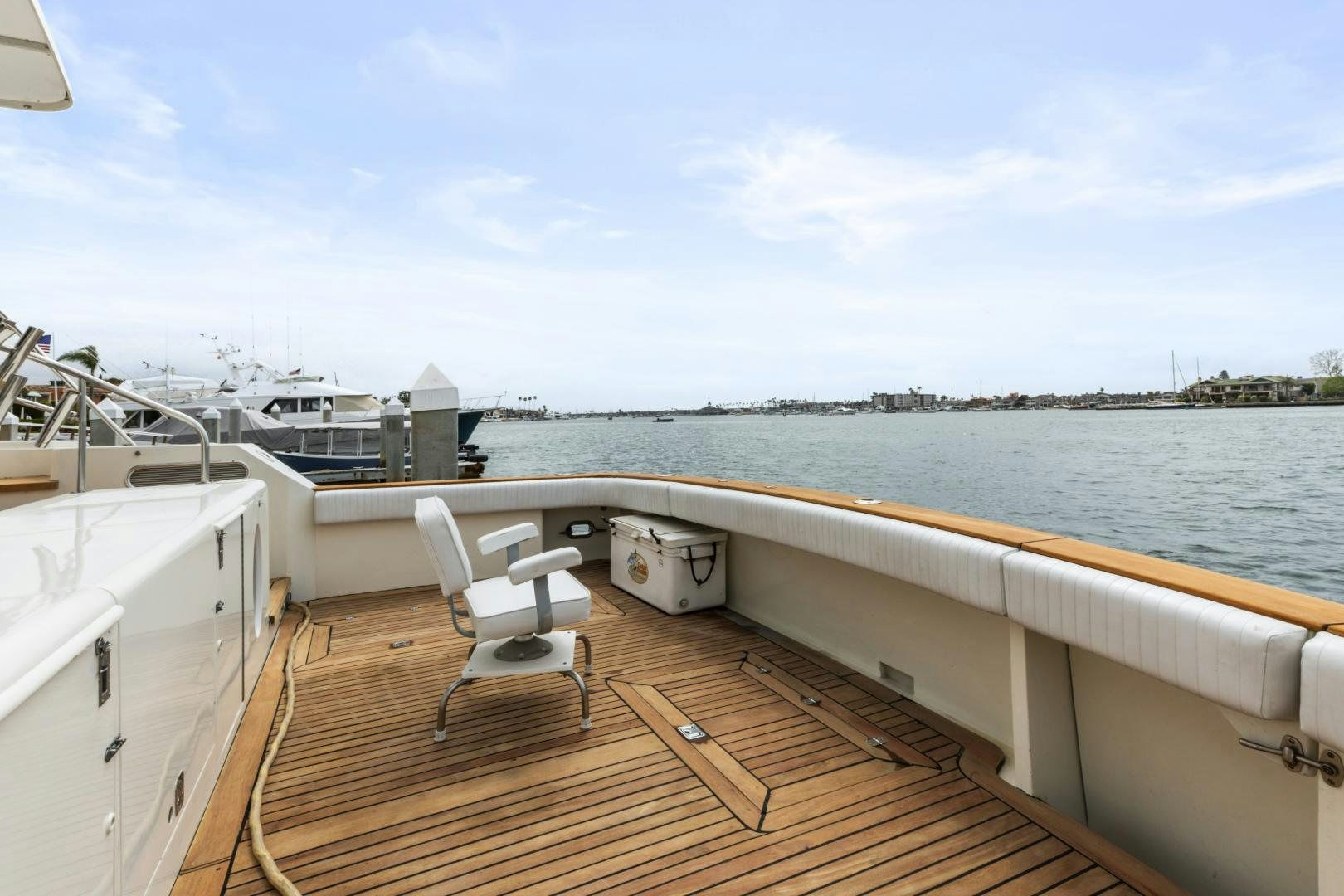 a deck overlooking a body of water aboard WANDERLUST Yacht for Sale