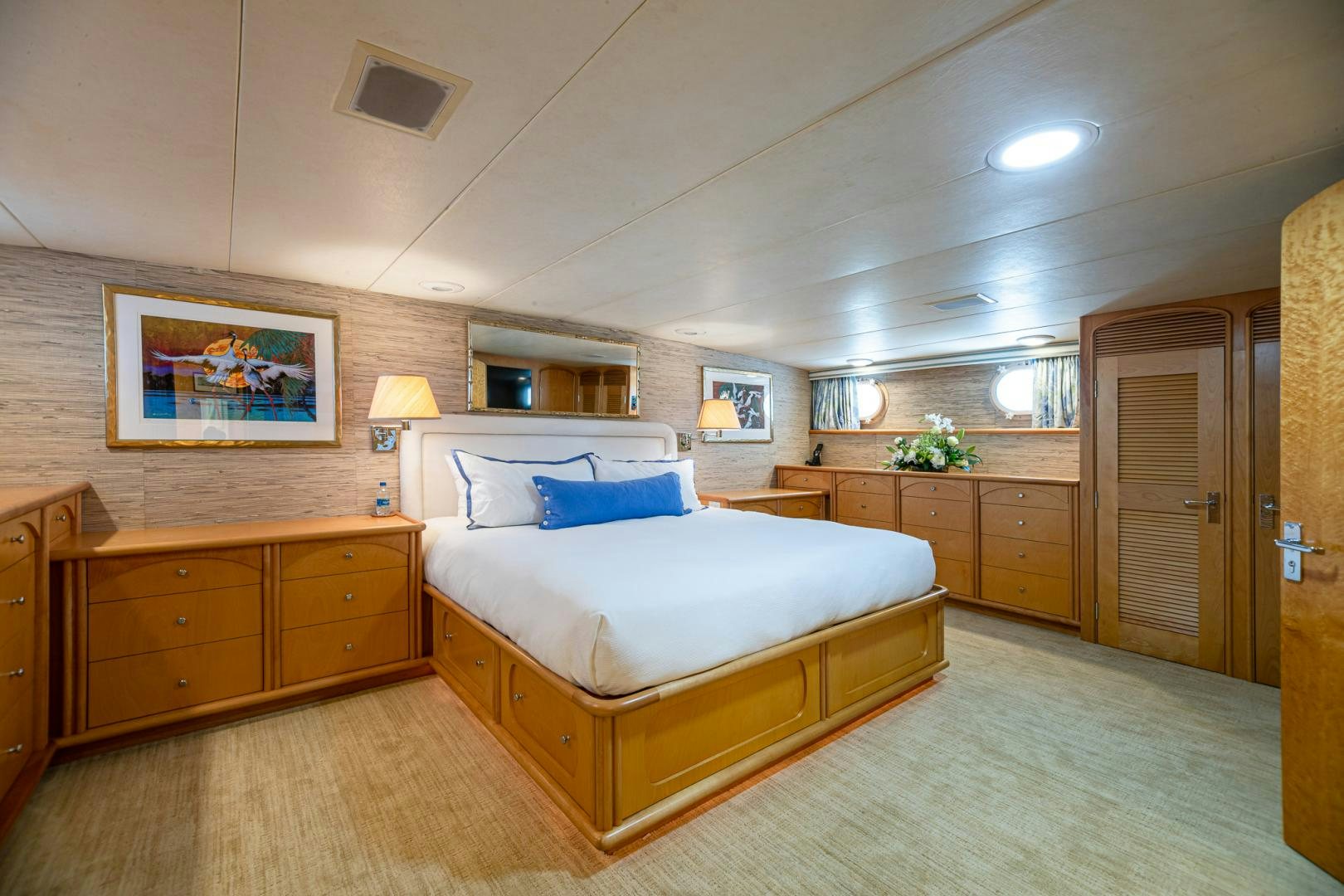 a large bedroom with a large bed aboard SIRENE Yacht for Sale