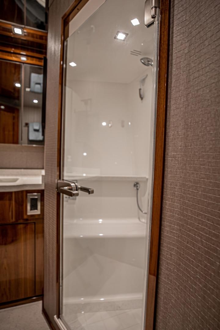 a shower with a glass door aboard INDIGO Yacht for Sale
