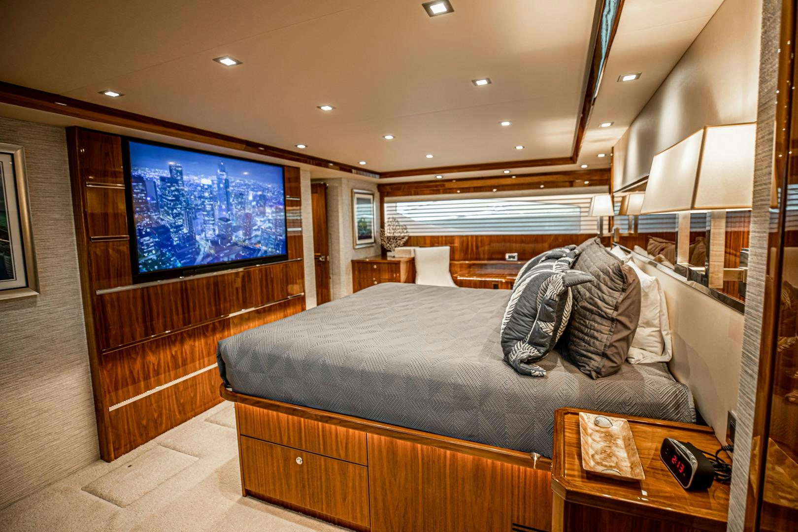 a bed in a room aboard INDIGO Yacht for Sale