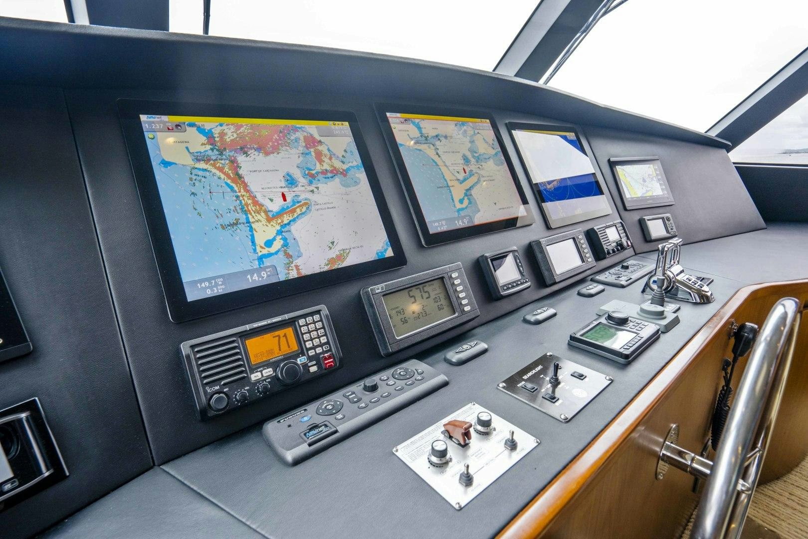 a control panel in a control room aboard LAST CALL Yacht for Sale