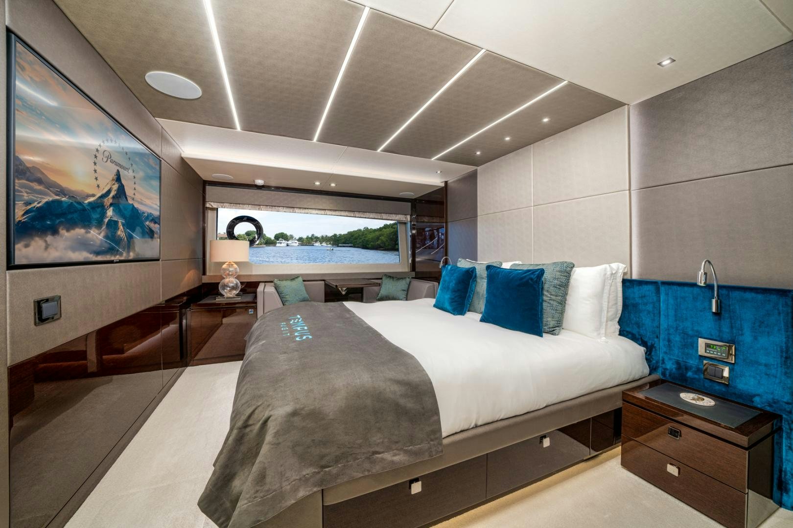 a room with two beds aboard TEMPUS FUGIT Yacht for Sale
