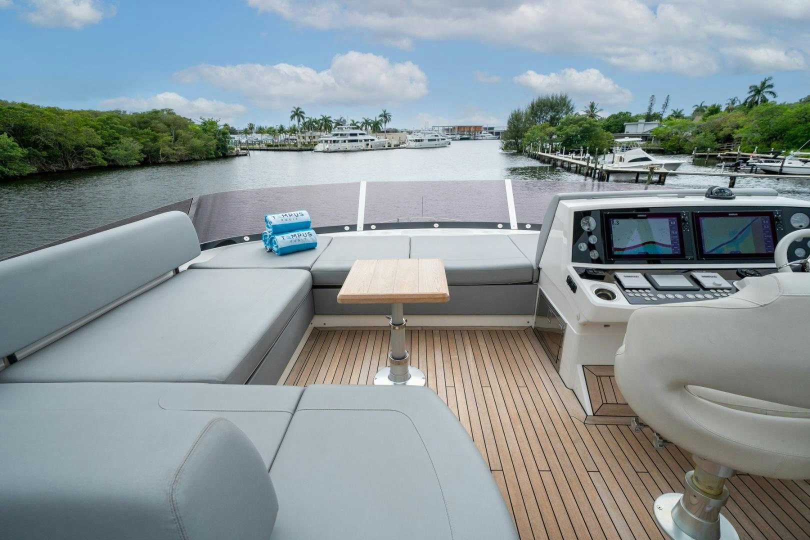 a boat on a water body aboard TEMPUS FUGIT Yacht for Sale