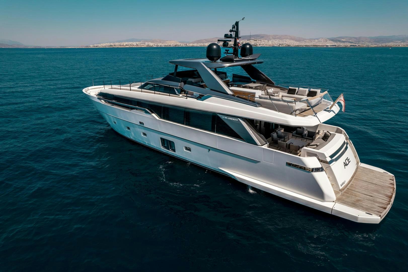 a white boat in the water aboard ACE Yacht for Sale