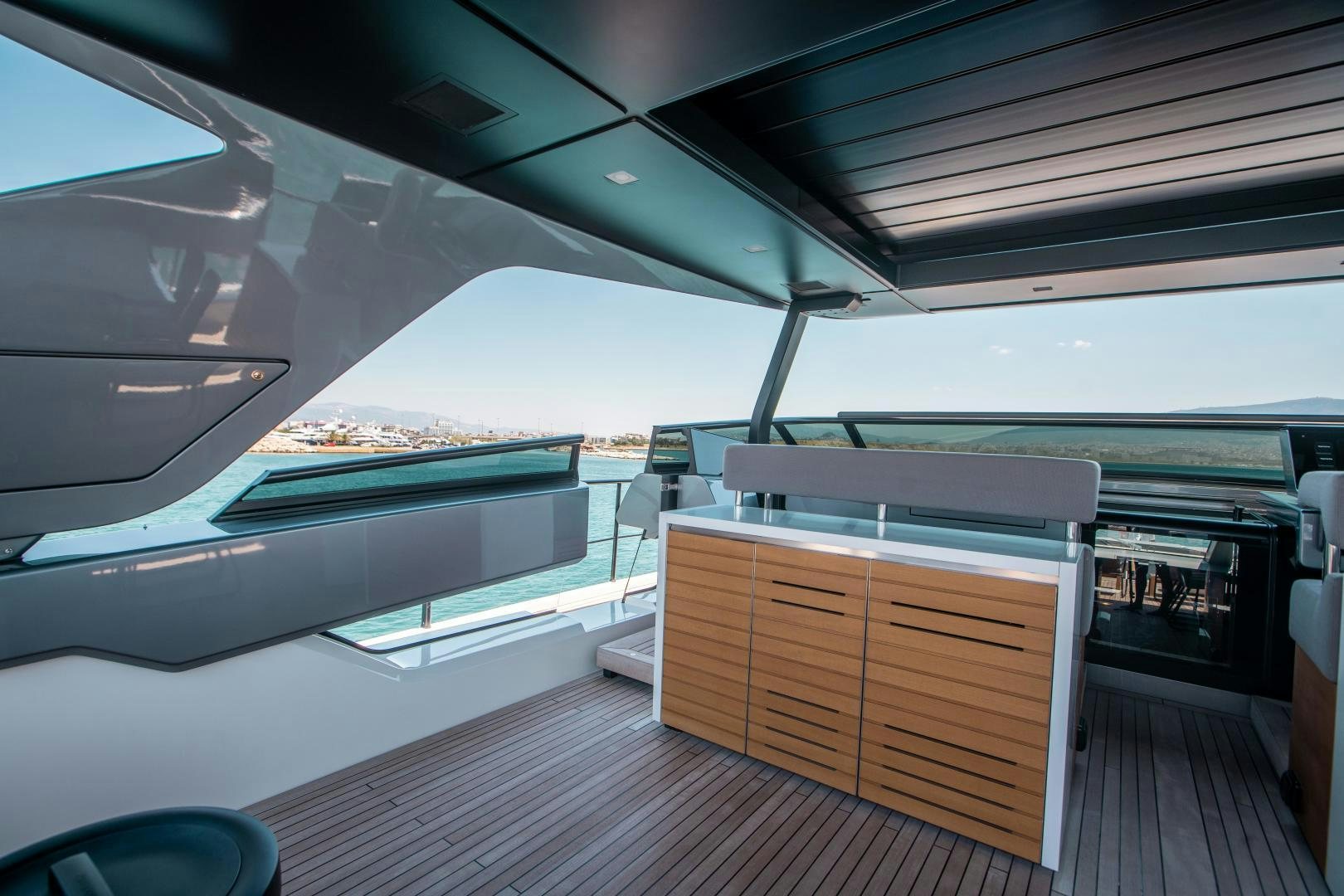 inside of a car aboard ACE Yacht for Sale