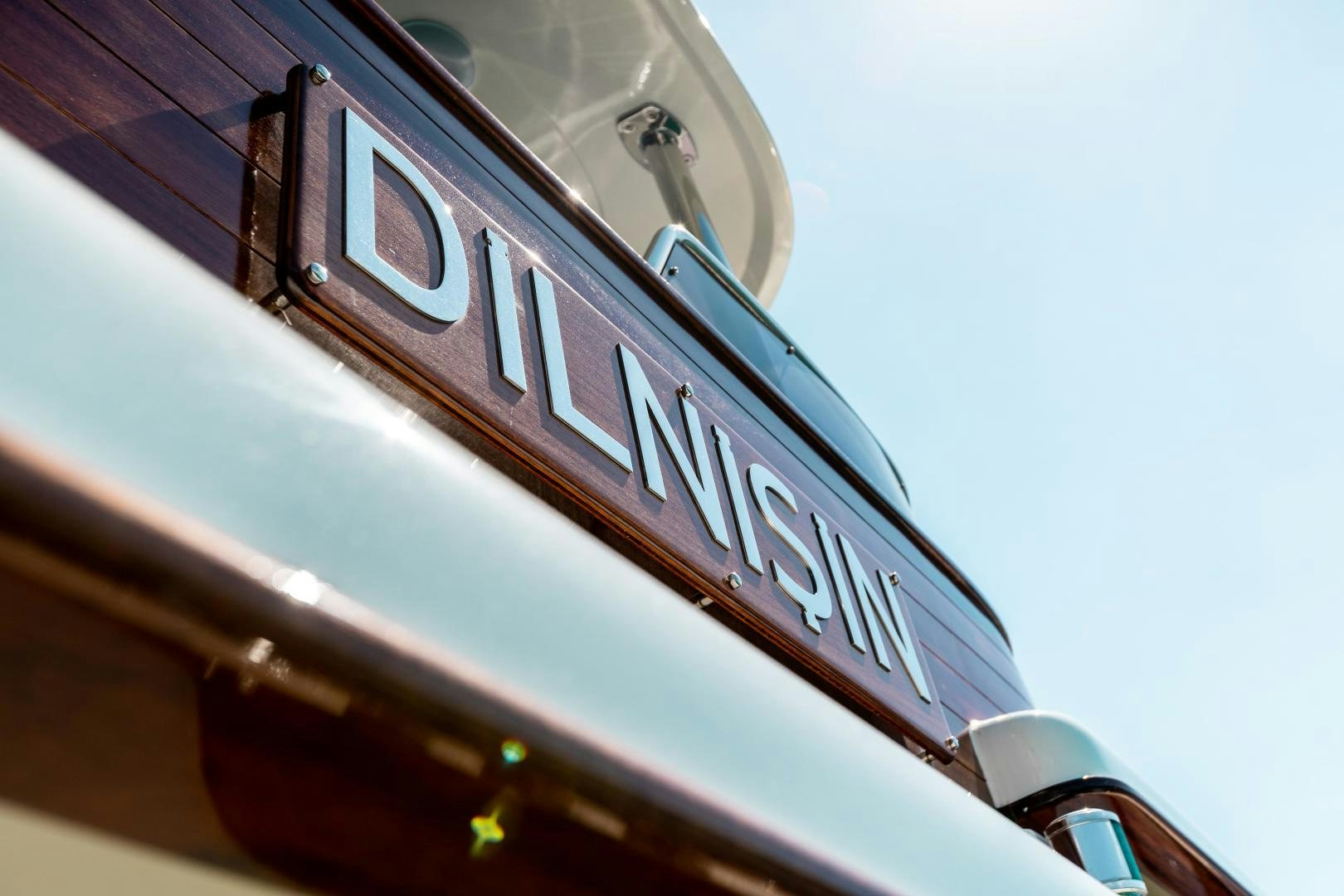 a close-up of a street sign aboard DILNISIN Yacht for Sale