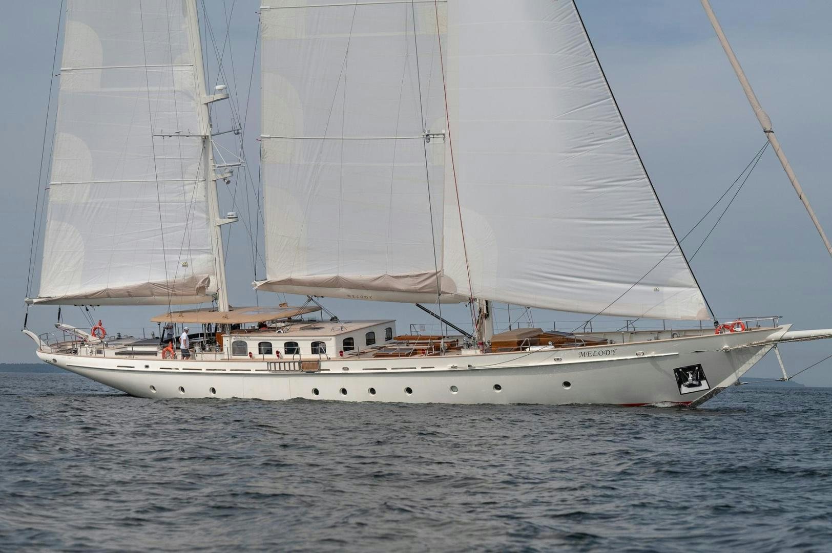 a white sailboat on the water aboard MELODY Yacht for Sale