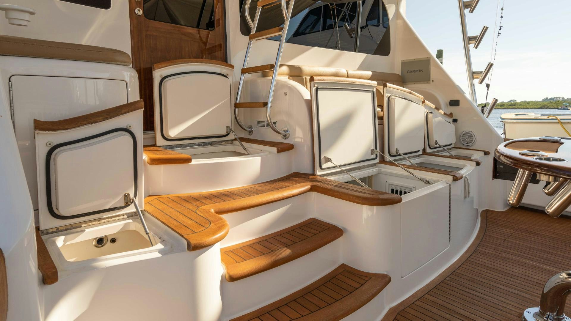 a boat with a large screen aboard HOW SWEET IT IS Yacht for Sale