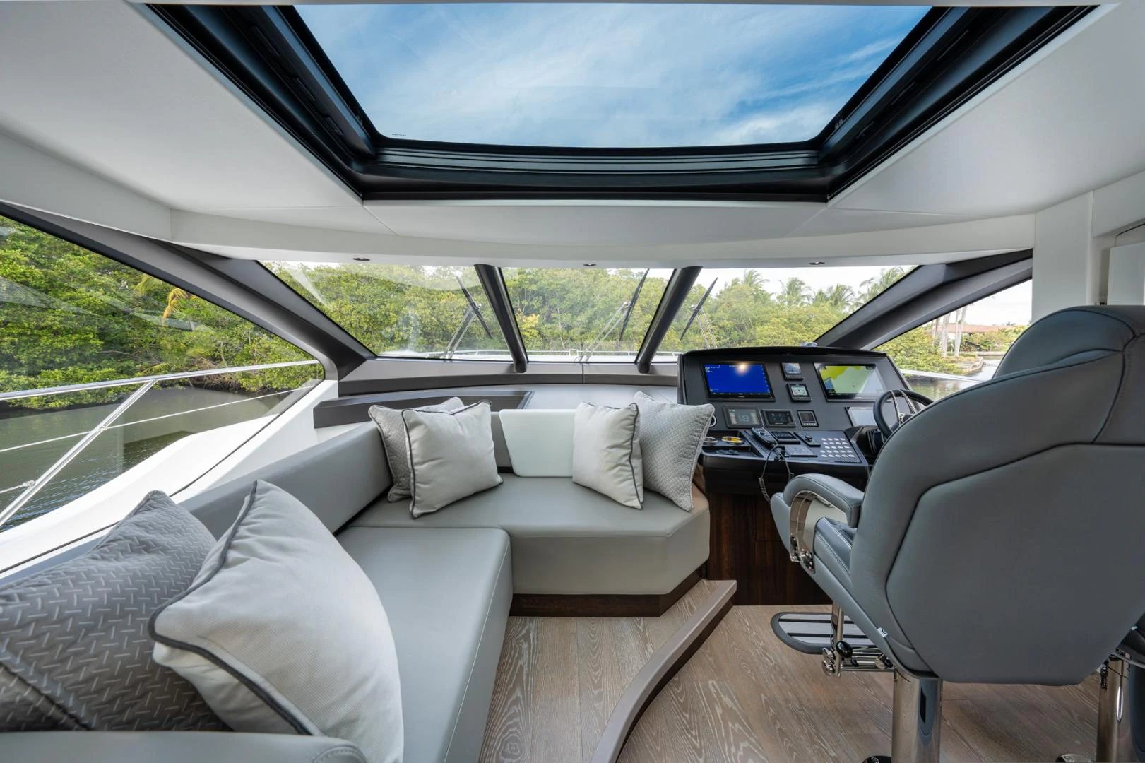 inside of a car aboard DEALER DEMO Yacht for Sale