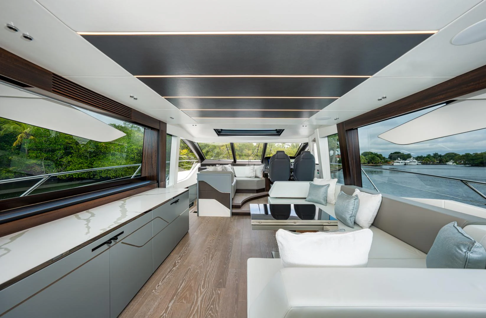 inside of a car aboard DEALER DEMO Yacht for Sale