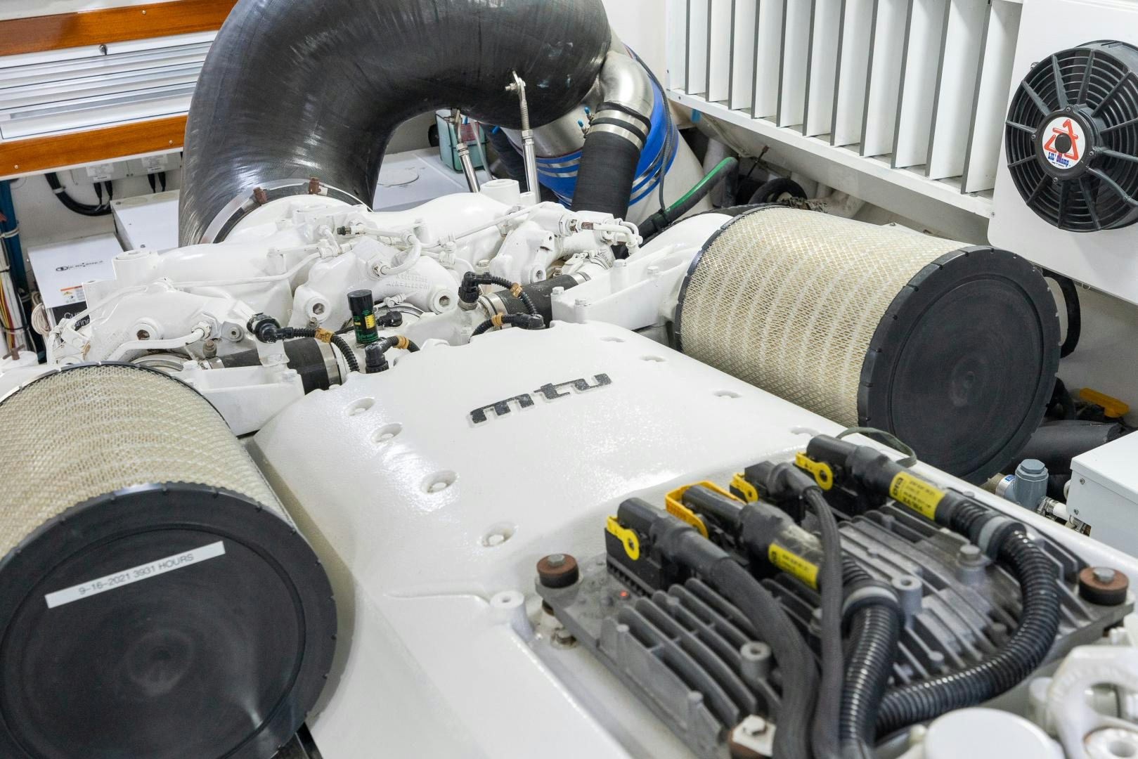 a close-up of a car engine aboard MM CRICKET Yacht for Sale