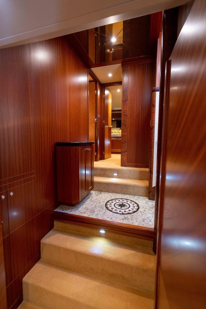 a bathroom with a large mirror aboard RHYTHM'N BLUES Yacht for Sale