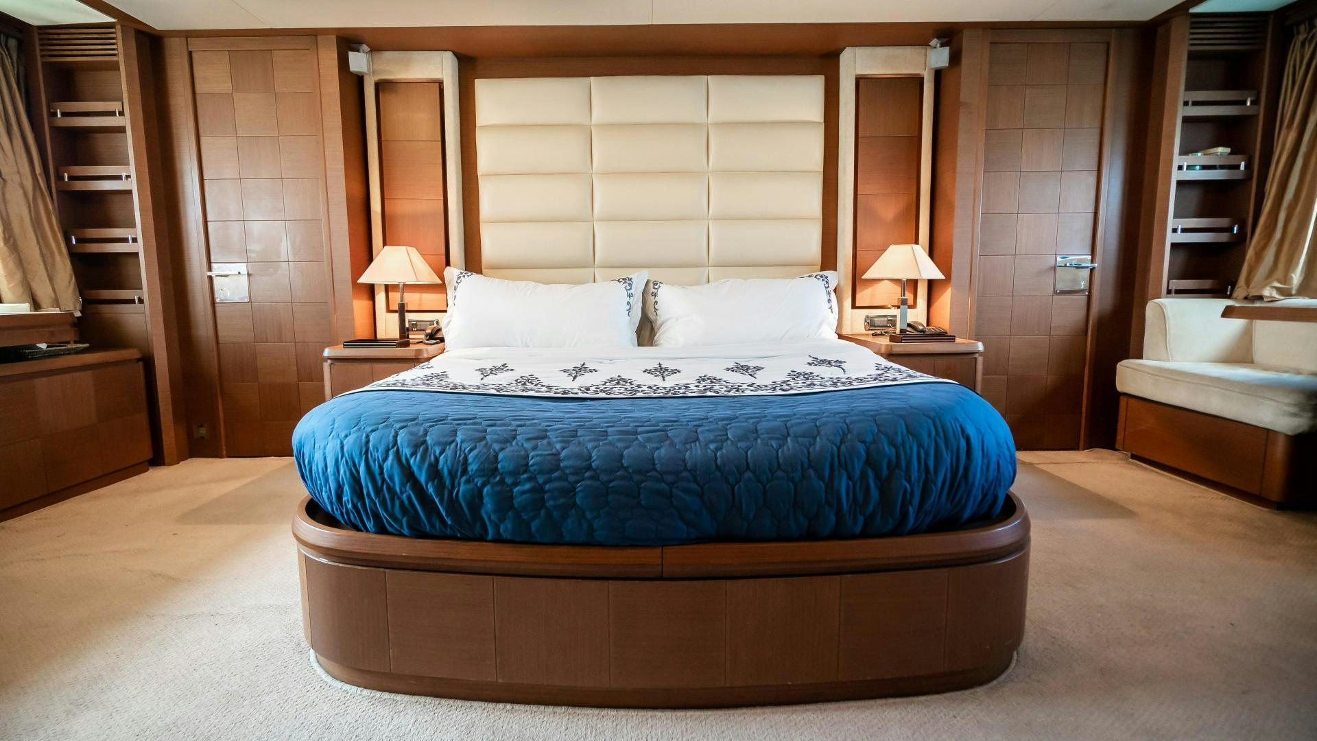 a bed in a room aboard CAMY ED Yacht for Sale