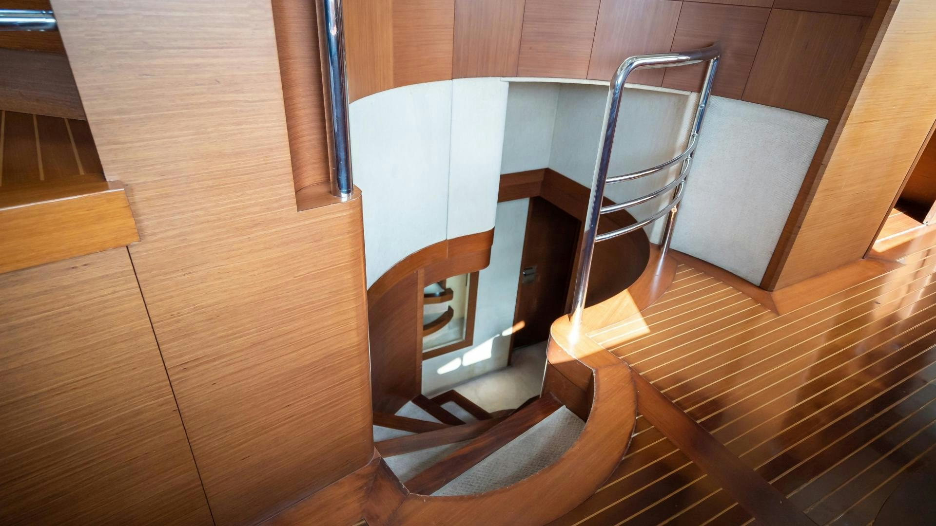 a set of stairs in a room aboard CAMY ED Yacht for Sale