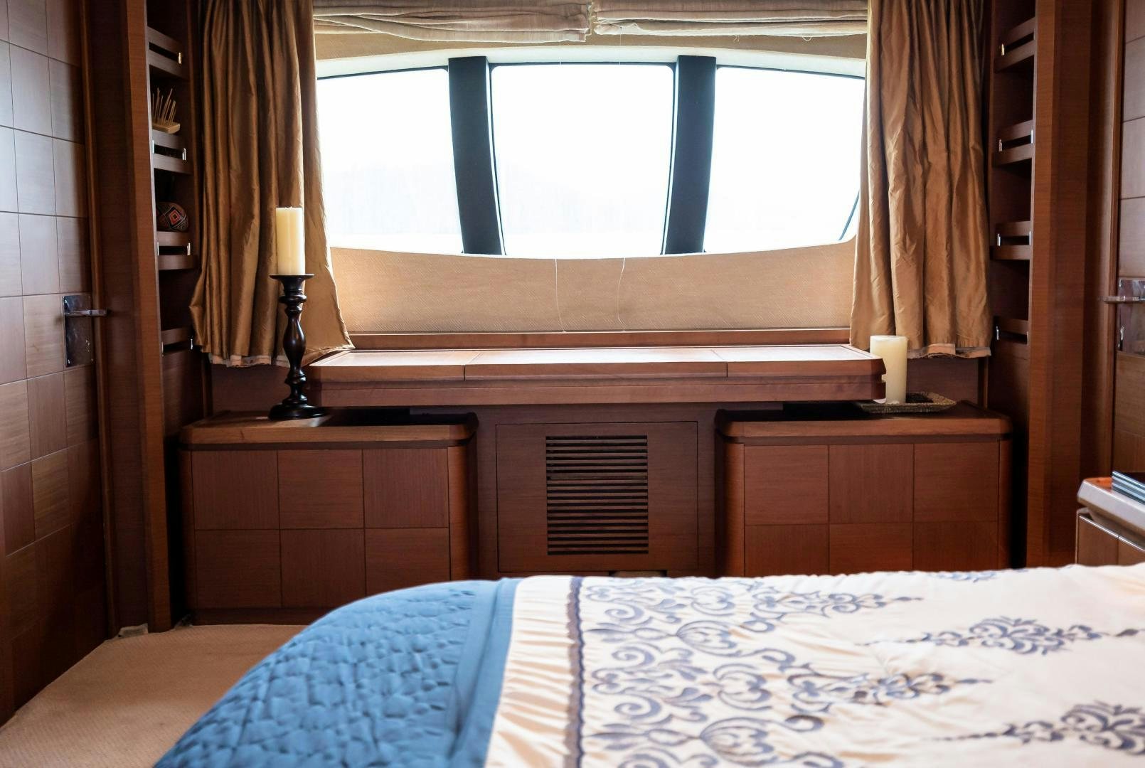 a room with a bed and a window aboard CAMY ED Yacht for Sale