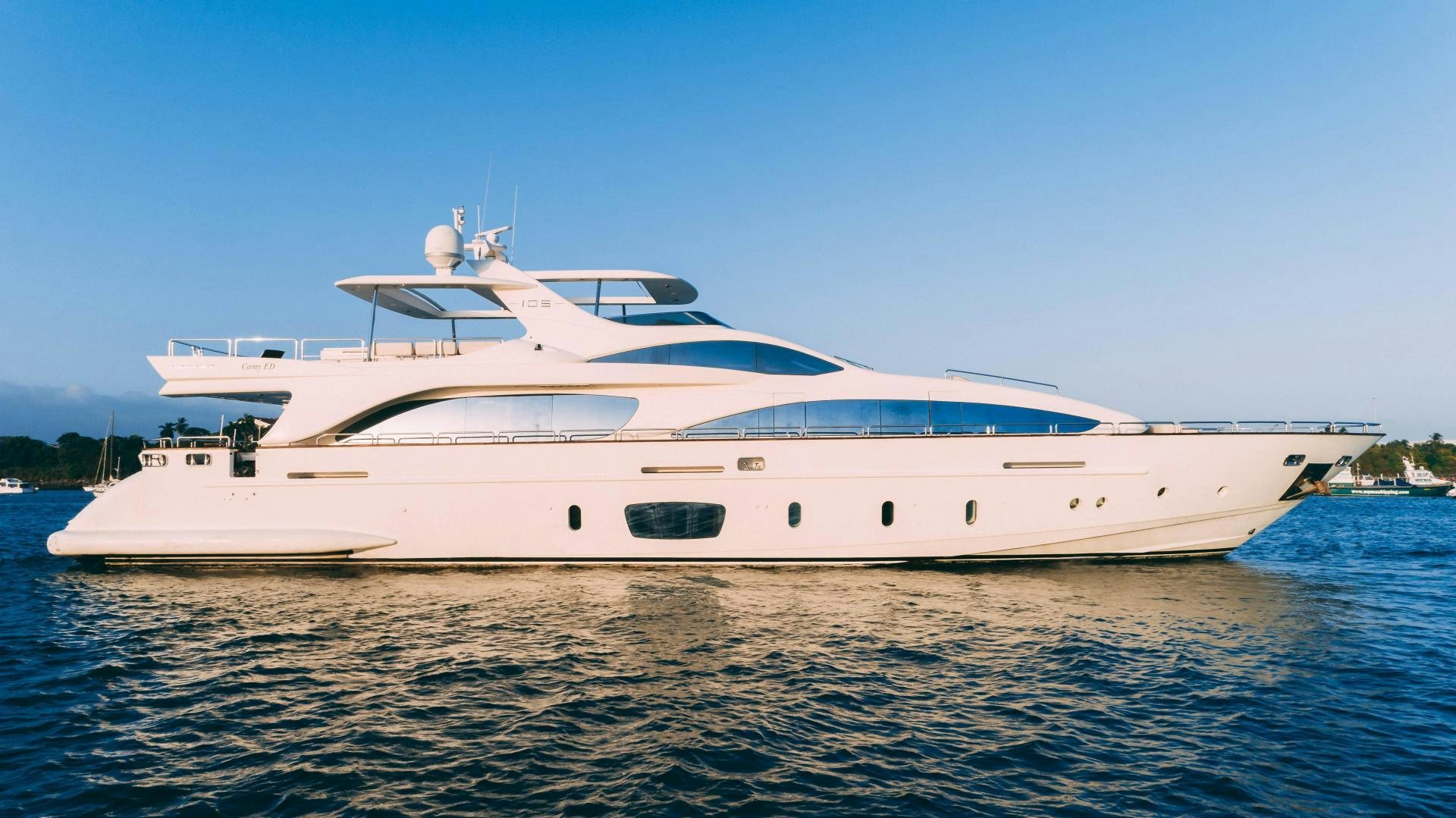 a white yacht on the water aboard CAMY ED Yacht for Sale