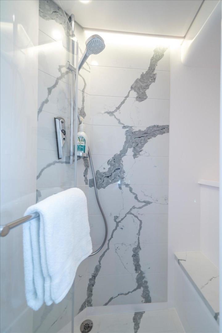 a shower with a towel from it aboard VALIANT Yacht for Sale