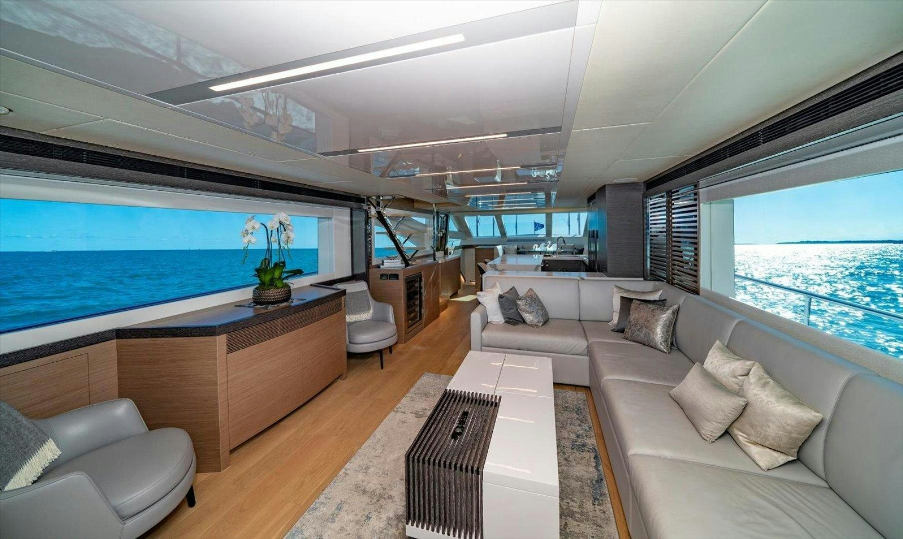 a living room with a large window aboard VALIANT Yacht for Sale