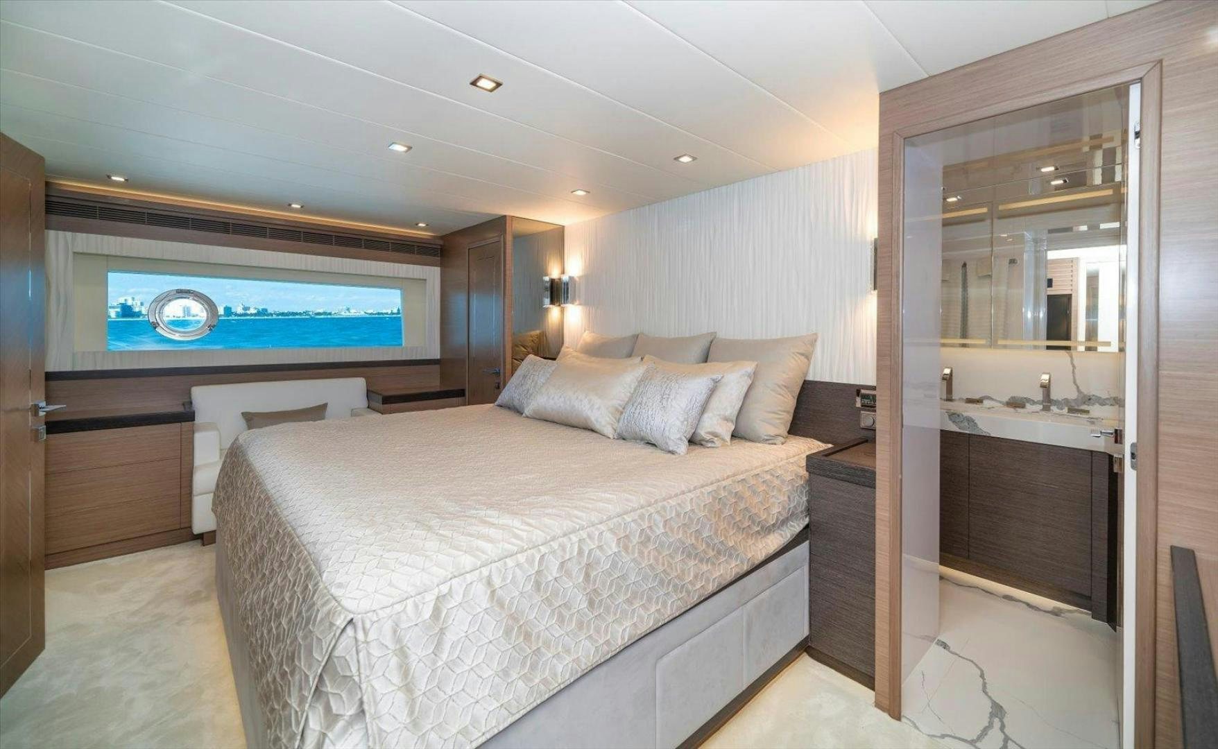 a large bedroom with a large bed aboard VALIANT Yacht for Sale